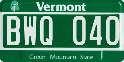 VT license plate BWQ040