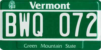 VT license plate BWQ072