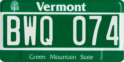 VT license plate BWQ074