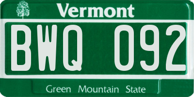 VT license plate BWQ092