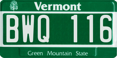 VT license plate BWQ116