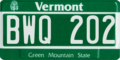 VT license plate BWQ202