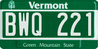 VT license plate BWQ221