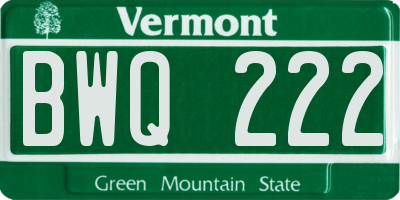 VT license plate BWQ222