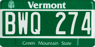 VT license plate BWQ274