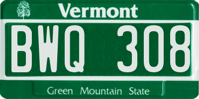 VT license plate BWQ308