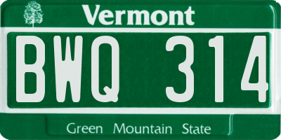 VT license plate BWQ314
