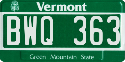 VT license plate BWQ363