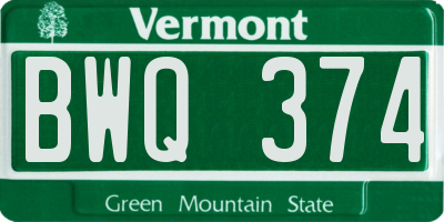 VT license plate BWQ374