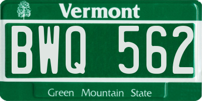 VT license plate BWQ562
