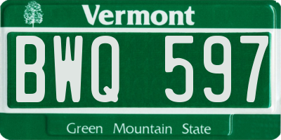 VT license plate BWQ597