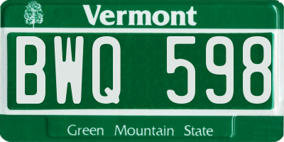 VT license plate BWQ598