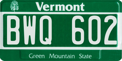 VT license plate BWQ602