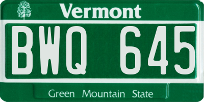 VT license plate BWQ645