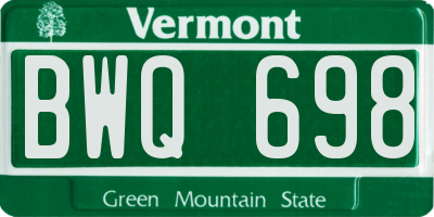 VT license plate BWQ698