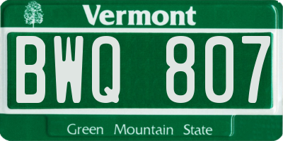 VT license plate BWQ807