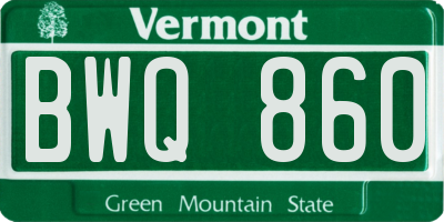 VT license plate BWQ860