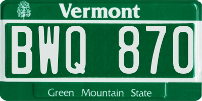 VT license plate BWQ870