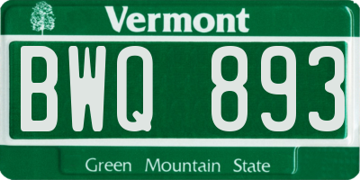VT license plate BWQ893