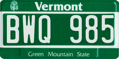 VT license plate BWQ985