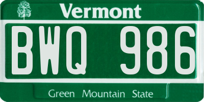 VT license plate BWQ986
