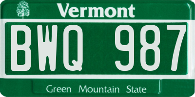 VT license plate BWQ987