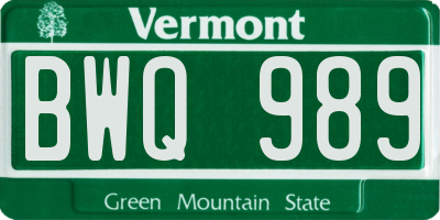 VT license plate BWQ989