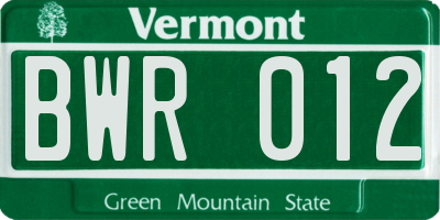 VT license plate BWR012