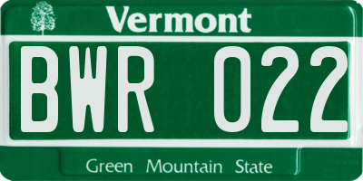 VT license plate BWR022