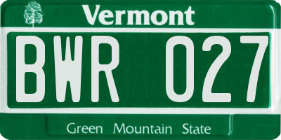 VT license plate BWR027