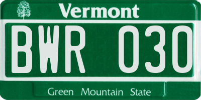 VT license plate BWR030