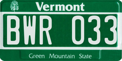 VT license plate BWR033