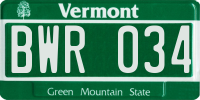 VT license plate BWR034