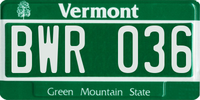 VT license plate BWR036