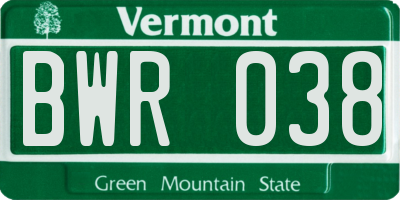 VT license plate BWR038