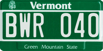 VT license plate BWR040
