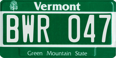 VT license plate BWR047