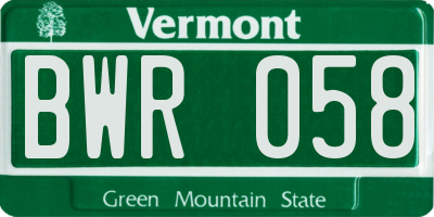 VT license plate BWR058