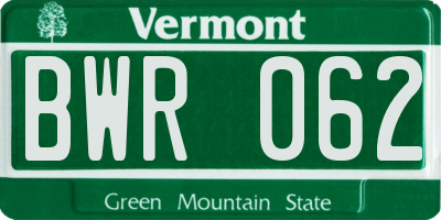 VT license plate BWR062