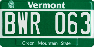 VT license plate BWR063