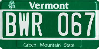 VT license plate BWR067