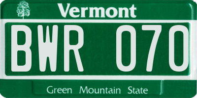 VT license plate BWR070