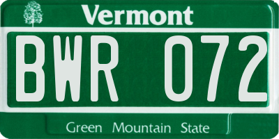 VT license plate BWR072