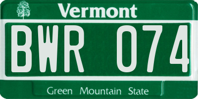 VT license plate BWR074