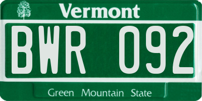 VT license plate BWR092