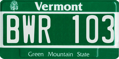 VT license plate BWR103