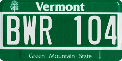 VT license plate BWR104