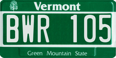 VT license plate BWR105