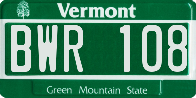 VT license plate BWR108