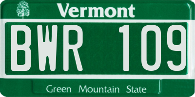 VT license plate BWR109